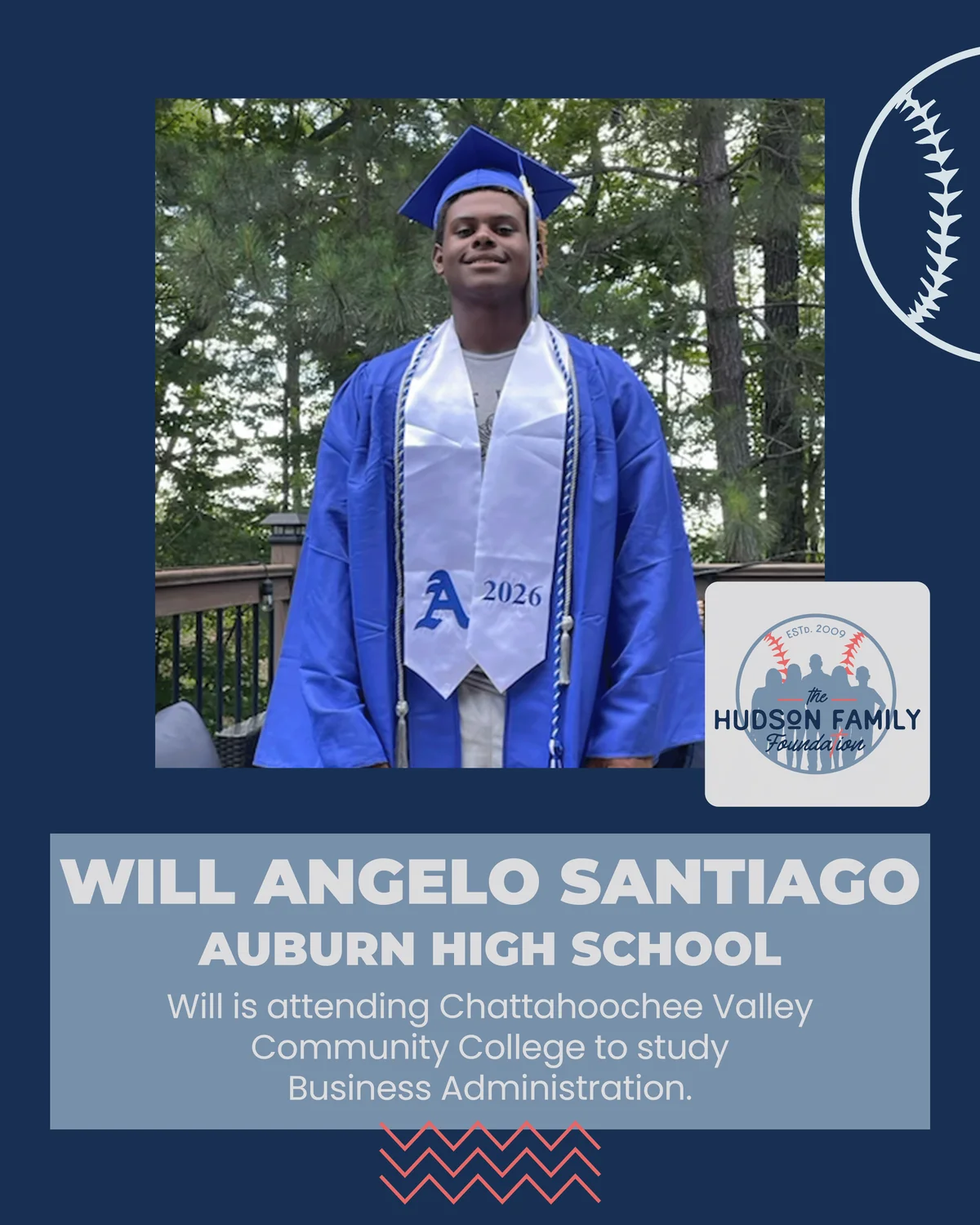 Will Angelo Santiago, 2026 Hudson Family Foundation scholarship recipient