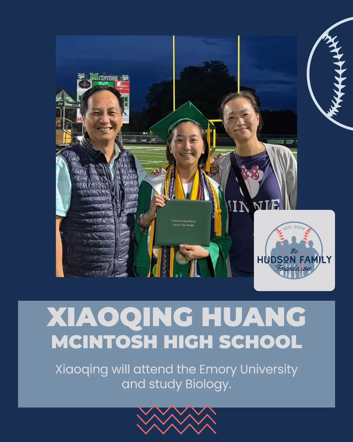Xiaoqing Huang, 2026 Hudson Family Foundation scholarship recipient